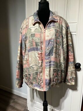 Vintage Xposure 100% Silk Patchwork Print Zip Bomber Jacket M
